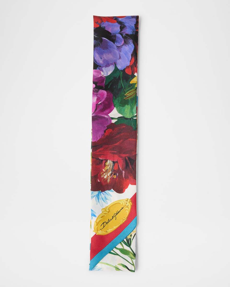 Floral Silk Twill Skinny Scarf